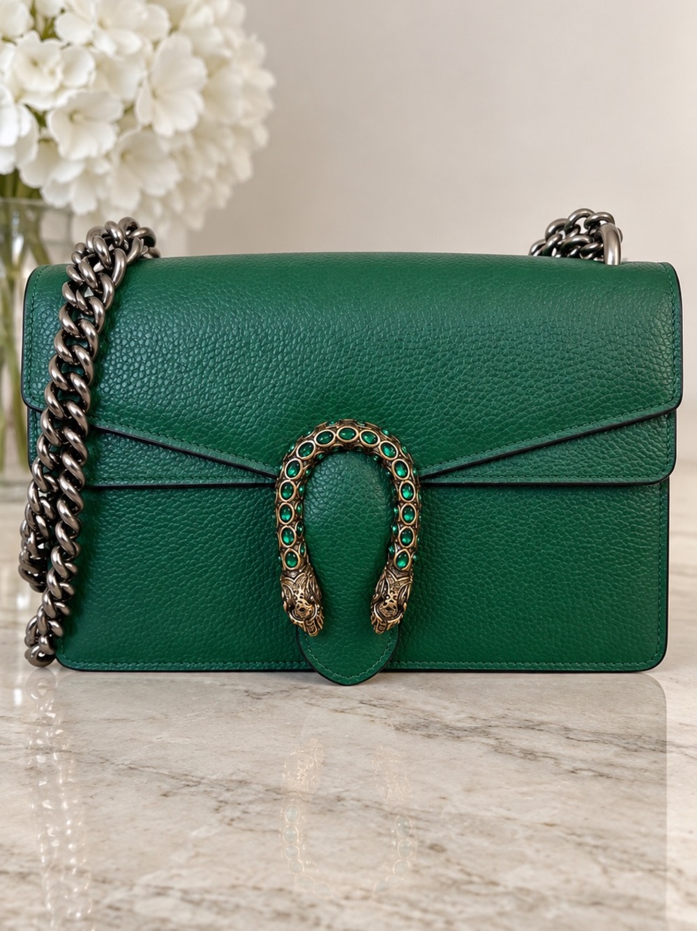 Designer Inspired Green PU Leather Shoulder Bag with Embellished Horsebit Accent